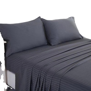 Ensemble de draps de literie à rayures de 1cm en coton 100% de couleur grise bon marché en gros d'usine - Product Image 1