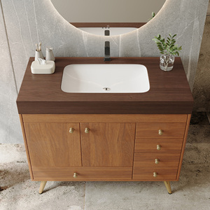 Meuble-lavabo autoportant de 36 pouces avec plateau en faux marbre, lavabo en céramique, 5 tiroirs et pieds en acier inoxydable pour hôtels et gymnases - Product Image 3