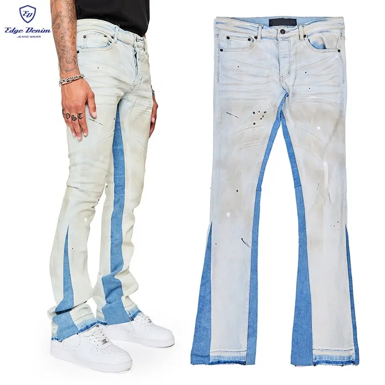 Джинсовые штаны EDGE, модный дизайн на заказ, расклешенные брюки с дырками, белые и синие джинсы, мужские джинсовые брюки