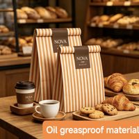 Sac en papier kraft rayé 100 % recyclé, personnalisé en usine, de qualité alimentaire, pour l'emballage de pain et pâtisseries à emporter, recyclable