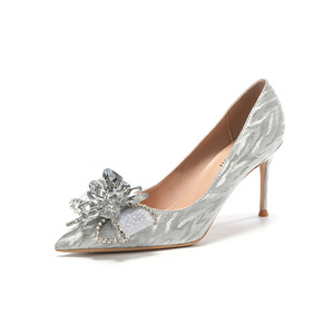 Zapatos de Novia Plateados con Brillantina, Estilo Cenicienta, Tacón de Aguja, Punta en Pico, Estilo Europeo/Americano, con Cristales, para Novia o Dama de Honor - Product Image 5