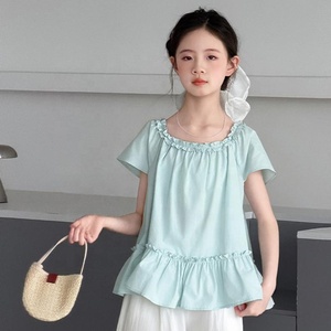 Vêtements d'été pour grandes filles, haut à manches flottantes avec garniture en dentelle, pantalon Capri à jambes larges, ensemble deux pièces - Product Image 6