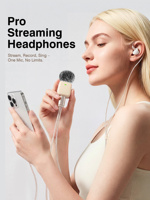 Casque de streaming V21pro, écouteurs filaires de type C avec micro externe pour l'enregistrement, le chant et la diffusion en direct