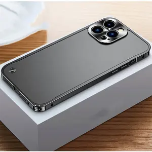 Coque arrière givrée avec cadre métallique en alliage d'aluminium, pare-chocs de téléphone portable, étui de mode pour Iphone 13 Pro Max 14 Max