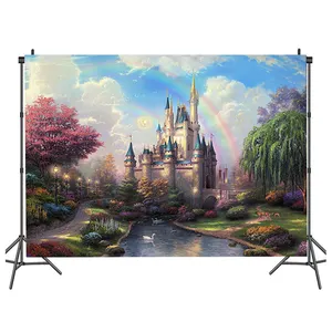 Câu chuyện cổ tích lâu đài nhiếp ảnh nền hoa Kid công chúa cô gái tiệc sinh nhật Backdrop ảnh studio Prop hình nền