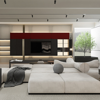 Özel Fransız MDF Entegre TV Duvar Dolabı, Villa Salonu için LED Işıklı