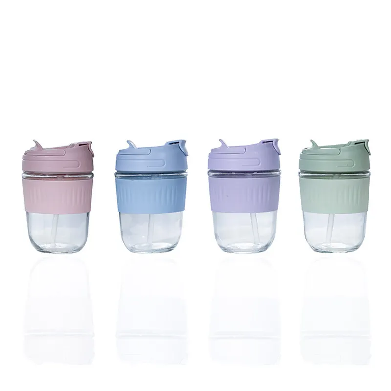 350ml eco friendly Reusable Eco-Friendly Cute Mug Travel Keep cover Silicone and Glass Mug Coffee Cup