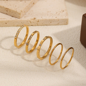 European American Minimalist Diamond Encrusted Stainless Steel <b>Ring</b> For Women Fashionable Plain Band <b>Titanium</b> Steel Jewelry Gift - Product Image 1