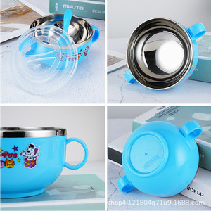 <span class=keywords><strong>Ciotola</strong></span> per bambini in acciaio inossidabile con coperchio e doppio manico, isolata, per zuppa, riso, asilo, 420 ml - Product Image 2