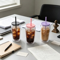 Nouvelle tasse à paille en plastique colorée, simple et élégante, avec couvercle, double paroi, portable, 16 oz, isolation thermique, pour boissons, fabrication en usine