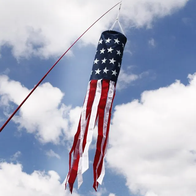 Calcetín de viento personalizado con bandera americana, calcetín colgante colorido con impresión Digital de poliéster, gran oferta