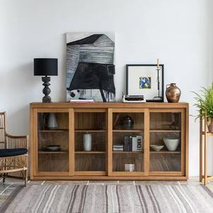 Mueble de Almacenamiento Lateral de Madera Maciza con Vitrina, Mueble de Almacenamiento para Porche, Sala de Estar, Estilo Minimalista Moderno para Hotel o Apartamento - Product Image 3