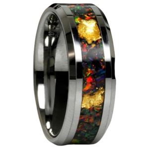 Black 8MM Non Fade Carbide with Men's <b>Ring</b> Men's Wedding Band for Daily Engagement Fordite Inlay Non Fade Wedding Band - Product Image 5