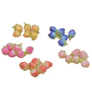 Bukwang yaz tarzı çilek çiçek şekli reçine Charms için küpe kolye kolye DIY takı