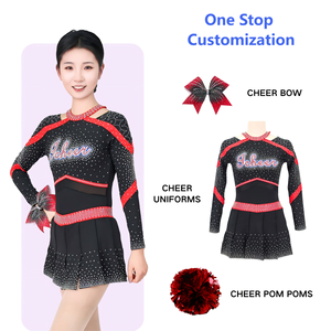 <span class=keywords><strong>Costumes</strong></span> de danse de <span class=keywords><strong>groupe</strong></span> personnalisés ODM Uniforme de pom-pom girl de logo personnalisé à haute élasticité en tissu brillant - Product Image 2