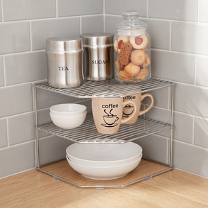 Étagère d'angle en métal à trois niveaux pour organiser les vaisselles et les bols de cuisine, légère, minimaliste, type sur pied - Product Image 5