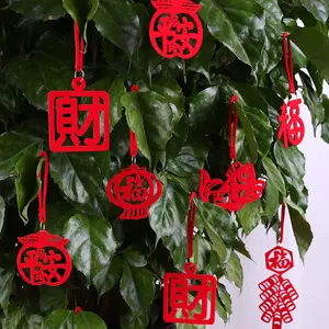 Penjualan terlaris 8 buah/set dekorasi Festival Musim Semi berkelompok kecil lentera merah hiasan gantung Bonsai Tahun Baru liontin kecil