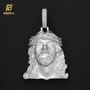 Colgante NUOYA de Jesús Chapado en Plata con Corona de Espinas y Circonitas, Amuleto de Cabeza de Jesús, Joyería Religiosa Hip Hop para Hombre - Product Image 5