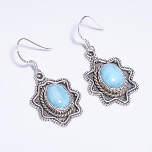 Natural Pear Shape Larimar Gemstone <b>Silver</b> Earrings, Gemstone <b>Silver</b> Earring Supplier, Custom Gemstone Jewelry Exporter - Product Image 6