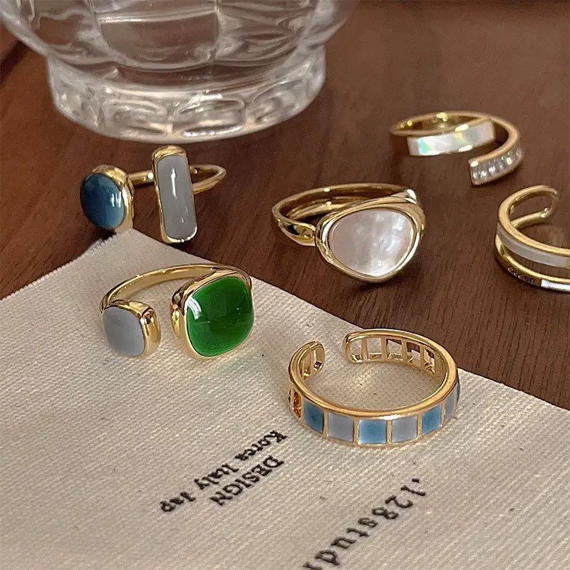 CPC Fashion cincin perhiasan Bohemian Vintage, cincin pirus ukuran dapat disesuaikan terbuka, cincin permata lintas batas