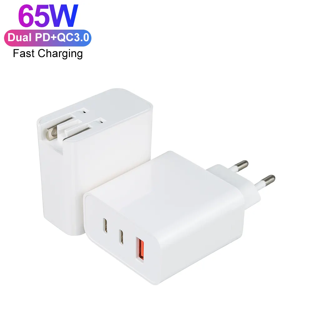 65W 3-Port sạc du lịch chúng tôi/EU/KC gan sạc đa chức năng PD Power Adapter cho máy tính xách tay điện thoại di động