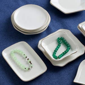 Piatto Decorativo in <span class=keywords><strong>Ceramica</strong></span> Bianca Ecologica con Bordo Dorato, Vassoio Quadrato in Porcellana per Gioielli, Personalizzabile con Logo - Product Image 4