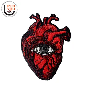 Factory Direct Sale High quality Custom Embroidery Patch Red Heart Patches Scary Eye Iron On For Jackets Clothes Jeans