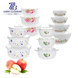 Set 3 Buah Casserole Kaca Opal Putih Perlengkapan Makan Opal Tahan Panas Mangkuk Sup Kaca Kustom dengan Tutup Kaca Transparan