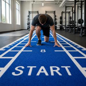 Revêtement de sol sportif bleu, largeur 2,0 m, hauteur de pile 16 mm, surface antidérapante haute densité pour usage en club de fitness - Product Image 3