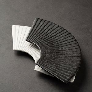 Fan Stripe Frosted Black White <b>Ceramic</b> <b>Plate</b>, Irregular Japanese Sushi <b>Plate</b>, Creative Dessert Platter for Home Hotel Restaurant - Product Image 3