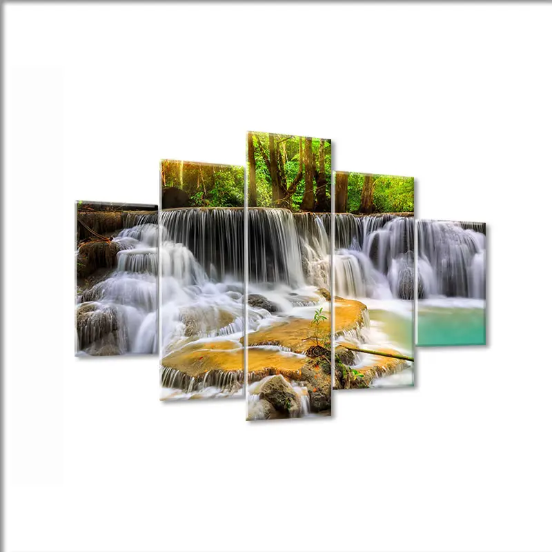 5 Panel Landscape Canvas Painting Wall Art Waterfall Picture Custom Canvas Printing Home Room Decoration