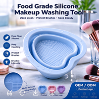 Bol de nettoyage pour pinceaux de maquillage en silicone en forme de cœur, pliable, pour nettoyer les pinceaux et les éponges de maquillage