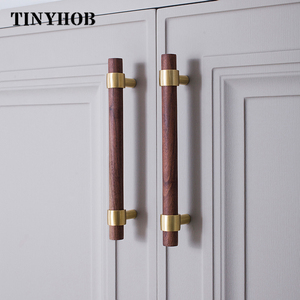 Walnut Elm <strong>T</strong> <strong>Bar</strong> Knob Furniture Cabinet Wardrobe <strong>Door</strong> <strong>Handle</strong> and Knob C-2037 Arrival Brass New Modern Brass+walnut - Product Image 2