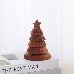 Calendrier de compte à rebours perpétuel en forme <span class=keywords><strong>d</strong></span>'arbre de Noël, <span class=keywords><strong>d</strong></span>écorations de bureau minimalistes gravées avec motif végétal, style usine - Product Image 5
