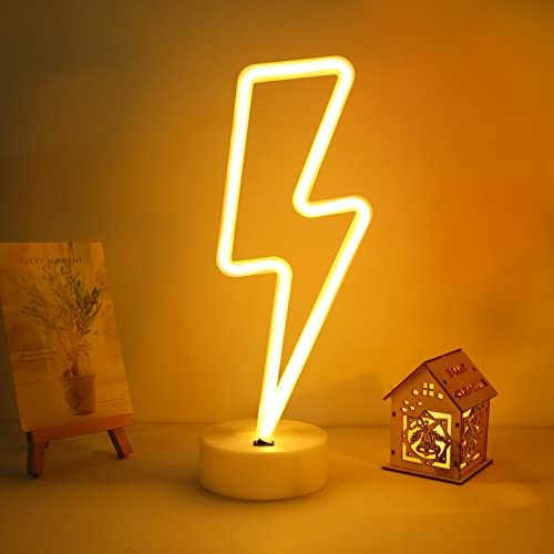 Neon Signs Warm White Decoration Art LED Lightning Neon Lights with Base Indoor for Living Room Office Christmas Wedding Party