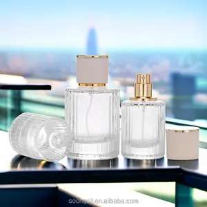 Großhandel Probe Luxus Runde Duft Quadrat Neueste Design Spray Stock Blumen druck Glas Leere Parfüm flasche Mit Box 50ml