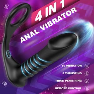 Vibratore anale di spinta con anello del pene spesso che vibra i giocattoli del sesso della spina anale a forma di Dildo telescopico C - Product Image 3