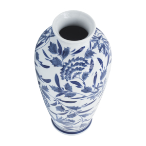 Vaso in Ceramica Blu e Bianco con Motivo Floreale, Decorazione Elegante per Tavolo in Stile Chinoiserie - Product Image 3