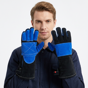 Leather Safety <b>Gloves</b> Blue Black Adjustable Wristband Anti Slip Abrasion Resistant General Purpose - Product Image 2