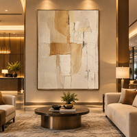 Peinture murale abstraite sur toile, texture plâtre 3D beige neutre peinte à la main, style Wabi-Sabi, pour salon, hôtel, bureau.