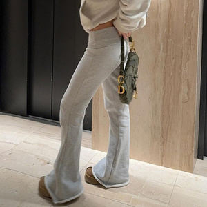 Pantalones Anchos de Tiro Bajo para Mujer, Pantalones de Salón Ligeros de Felpa Francesa, Pantalones de Salón de Color Sólido para Mujer - Product Image 4