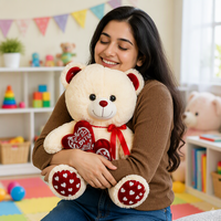 Ensemble de 3 ours en peluche personnalisés en gros, tailles variées, avec décor double cœur, ours blanc et crème mignons pour cadeau d'enfant