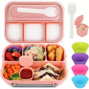 Boîte à lunch Enfants Bento Conteneurs en plastique Plastique Boîte à lunch pour adultes/tout-petits Boîte à lunch Bento 4 compartiments Coffre-fort pour le congélateur - Product Image 5
