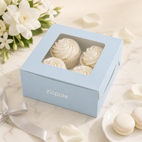 Boîte à cupcakes jetable en carton ivoire de qualité alimentaire personnalisée en gros avec fenêtre, impression offset, emballage pour pâtisserie et biscuits