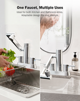Robinet de cuisine avec filtre à eau intégré à double poignée, 1080 °   Acier inoxydable SS304 rotatif