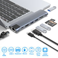 Nouveaux produits Prise en charge portable Thunderbolt 3 Type C Station d'accueil USB3.0 HUB + Gigabit Ethernet + HDTV 4K30HZ Adaptateur USB-C à 8 en 2
