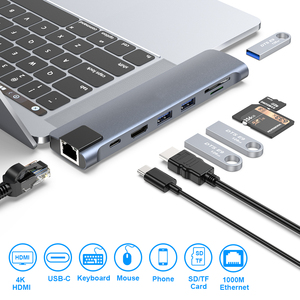 Sản phẩm mới di động hỗ trợ Thunderbolt 3 Loại C Docking USB3.0 Hub + Gigabit Ethernet + HDTV 4K30hz USB-C đến 8 trong 2 Bộ chuyển đổi - Product Image 3