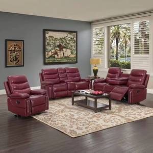 Conjunto de sofá seccional reclinable convertible moderno, hecho con relleno de esponja y cuero sintético, adecuado para apartamentos, hoteles y villas. - Product Image 1