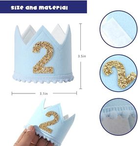 In stock di moda su misura di lusso blu per bambini 1 ° <span class=keywords><strong>buon</strong></span> compleanno decorazione festa corone tessuto cappello di feltro - Product Image 2