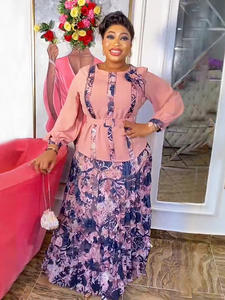 Tenues africaines Dashiki Ankara pour femmes grandes tailles, <span class=keywords><strong>motif</strong></span> uni, brodées, ensemble 2 pièces, haut et jupe plissée pour les fêtes de mariage, ODM - Product Image 3